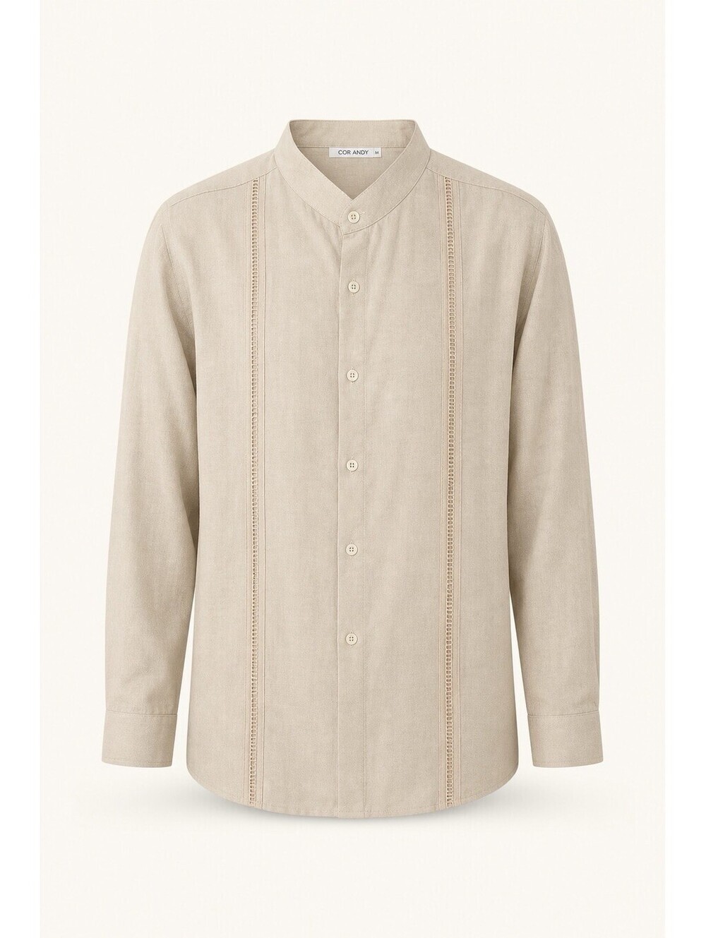 Coofandy Men's Banded Collar Shirt Long Sleeve Casual Summer Beach Rayon Blend